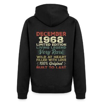 Dezember 1968 - Geburtstag Dezember 1968 Jahr - Unisex Premium Bio Zip Hoodie - Schwarz - Hinten - Nico (187cm)