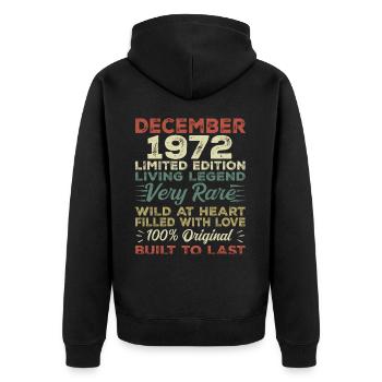 Dezember 1972 - Geburtstag Dezember 1972 Jahr - Unisex Premium Bio Zip Hoodie - Schwarz - Hinten - Nico (187cm)