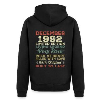Dezember 1992 - Geburtstag Dezember 1992 Jahr - Unisex Premium Bio Zip Hoodie - Schwarz - Hinten - Nico (187cm)
