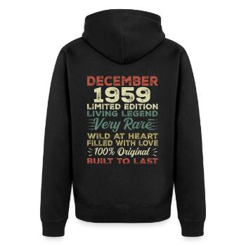 Décembre 1959 - anniversaire Décembre 1959 année - Veste à capuche bio Premium Unisexe - noir - Dos - Nico (187cm)