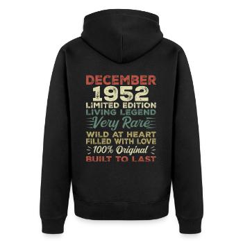 Dezember 1952 - Geburtstag Dezember 1952 Jahr - Unisex Premium Bio Zip Hoodie - Schwarz - Hinten - Nico (187cm)