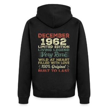 Décembre 1962 - anniversaire Décembre 1962 année - Veste à capuche bio Premium Unisexe - noir - Dos - Nico (187cm)