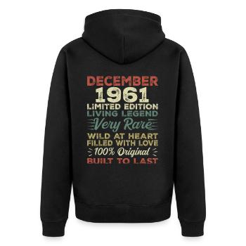Décembre 1961 - anniversaire Décembre 1961 année - Veste à capuche bio Premium Unisexe - noir - Dos - Nico (187cm)