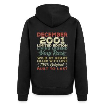 Dezember 2001 - Geburtstag Dezember 2001 Jahr - Unisex Premium Bio Zip Hoodie - Schwarz - Hinten - Nico (187cm)
