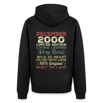 Dezember 2000 - Geburtstag Dezember 2000 Jahr - Unisex Premium Bio Zip Hoodie - Schwarz - Hinten - Nico (187cm)