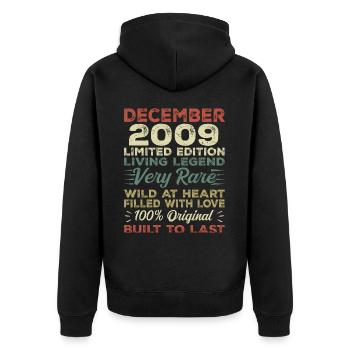 Décembre 2009 - Anniversaire Décembre 2009 année - Veste à capuche bio Premium Unisexe - noir - Dos - Nico (187cm)