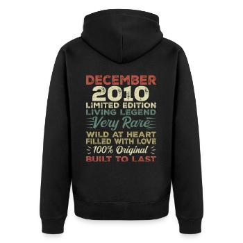 Dezember 2010 - Geburtstag Dezember 2010 Jahr - Unisex Premium Bio Zip Hoodie - Schwarz - Hinten - Nico (187cm)