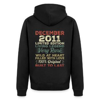 Dezember 2011 - Geburtstag Dezember 2011 Jahr - Unisex Premium Bio Zip Hoodie - Schwarz - Hinten - Nico (187cm)