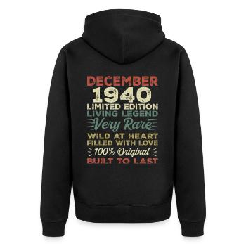 Dezember 1940 - Geburtstag Dezember 1940 Jahr - Unisex Premium Bio Zip Hoodie - Schwarz - Hinten - Nico (187cm)