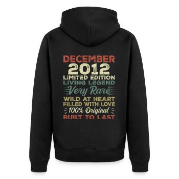 Dezember 2012 - Geburtstag Dezember 2012 Jahr - Unisex Premium Bio Zip Hoodie - Schwarz - Hinten - Nico (187cm)