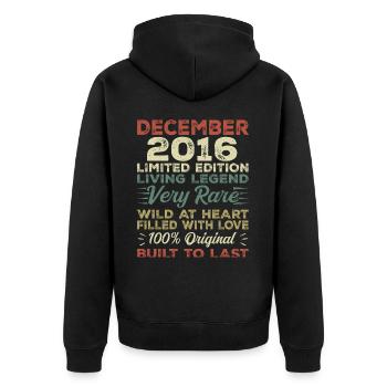 Dezember 2016 - Geburtstag Dezember 2016 Jahr - Unisex Premium Bio Zip Hoodie - Schwarz - Hinten - Nico (187cm)