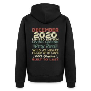 Dezember 2020 - Geburtstag Dezember 2020 Jahr - Unisex Premium Bio Zip Hoodie - Schwarz - Hinten - Nico (187cm)