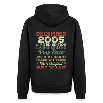 Décembre 2005 - anniversaire Décembre 2005 année - Veste à capuche bio Premium Unisexe - noir - Dos - Nico (187cm)