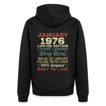 Anniversaire de Janvier 1976 - Janvier 1976, Janvier 1976 - Veste à capuche bio Premium Unisexe - noir - Dos - Nico (187cm)