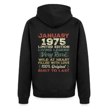 Anniversaire de Janvier 1975 - Janvier 1975, Janvier 1975 - Veste à capuche bio Premium Unisexe - noir - Dos - Nico (187cm)