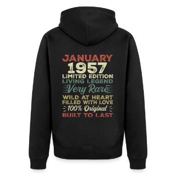 January 1957 birthday - January 1957, January 1957 - Unisex Premium Organic Zip Hoodie - black - Back - Nico (187cm)