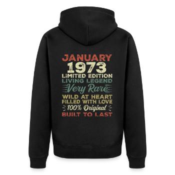 Anniversaire de Janvier 1973 - Janvier 1973, Janvier 1973 - Veste à capuche bio Premium Unisexe - noir - Dos - Nico (187cm)