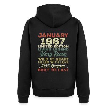 Anniversaire de Janvier 1967 - Janvier 1967, Janvier 1967 - Veste à capuche bio Premium Unisexe - noir - Dos - Nico (187cm)