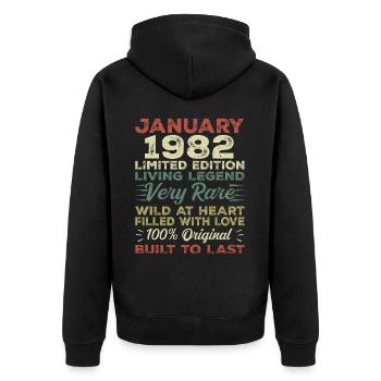 Januar 1982 Geburtstag - Januar 1982, January 1982 - Unisex Premium Bio Zip Hoodie - Schwarz - Hinten - Nico (187cm)