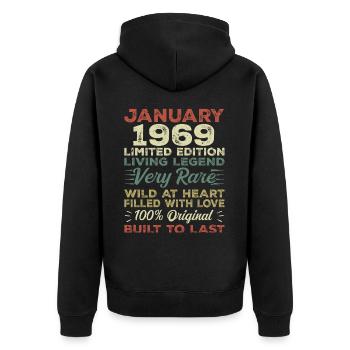 Anniversaire de Janvier 1969 - Janvier 1969, Janvier 1969 - Veste à capuche bio Premium Unisexe - noir - Dos - Nico (187cm)