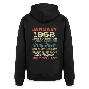 Anniversaire de Janvier 1968 - Janvier 1968, Janvier 1968 - Veste à capuche bio Premium Unisexe - noir - Dos - Nico (187cm)