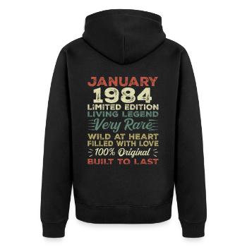 Anniversaire de Janvier 1984 - Janvier 1984, Janvier 1984 - Veste à capuche bio Premium Unisexe - noir - Dos - Nico (187cm)