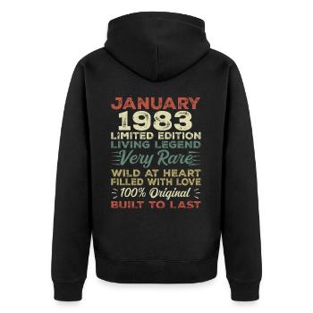 Anniversaire de Janvier 1983 - Janvier 1983, Janvier 1983 - Veste à capuche bio Premium Unisexe - noir - Dos - Nico (187cm)