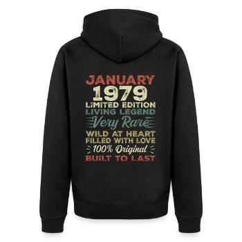 Anniversaire de Janvier 1979 - Janvier 1979, Janvier 1979 - Veste à capuche bio Premium Unisexe - noir - Dos - Nico (187cm)