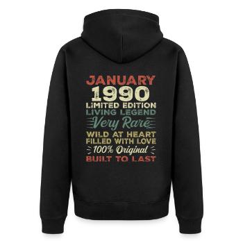 Januar 1990 Geburtstag - Januar 1990, January 1990 - Unisex Premium Bio Zip Hoodie - Schwarz - Hinten - Nico (187cm)