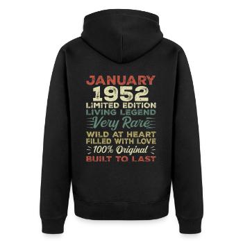 Anniversaire de Janvier 1952 - Janvier 1952, Janvier 1952 - Veste à capuche bio Premium Unisexe - noir - Dos - Nico (187cm)