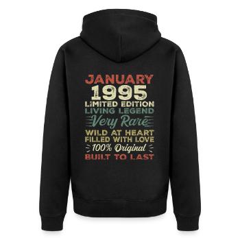 Janvier 1995 Anniversaire - Janvier 1995, Janvier 1995 - Veste à capuche bio Premium Unisexe - noir - Dos - Nico (187cm)