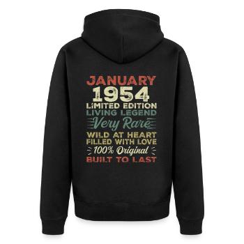 Anniversaire de Janvier 1954 - Janvier 1954, Janvier 1954 - Veste à capuche bio Premium Unisexe - noir - Dos - Nico (187cm)