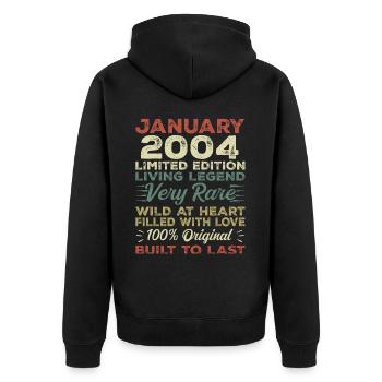 Januar 2004 Geburtstag - Januar 2004, January 2004 - Unisex Premium Bio Zip Hoodie - Schwarz - Hinten - Nico (187cm)