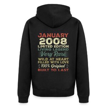 Januar 2008 Geburtstag - Januar 2008, January 2008 - Unisex Premium Bio Zip Hoodie - Schwarz - Hinten - Nico (187cm)