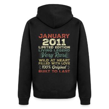 Janvier 2011 Anniversaire - Janvier 2011, Janvier 2011 - Veste à capuche bio Premium Unisexe - noir - Dos - Nico (187cm)