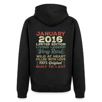 Janvier 2016 Anniversaire - Janvier 2016, Janvier 2016 - Veste à capuche bio Premium Unisexe - noir - Dos - Nico (187cm)