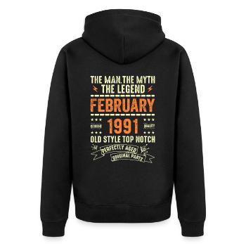 Février 1991 - Février 1991 Anniversaire Février 1991 - Veste à capuche bio Premium Unisexe - noir - Dos - Nico (187cm)