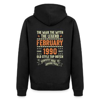 Februar 1990 - Februar 1990 Jahrestag Februar 1990 - Unisex Premium Bio Zip Hoodie - Schwarz - Hinten - Nico (187cm)