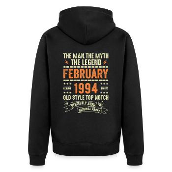 Februar 1994 - Februar 1994 Jahrestag Februar 1994 - Unisex Premium Bio Zip Hoodie - Schwarz - Hinten - Nico (187cm)