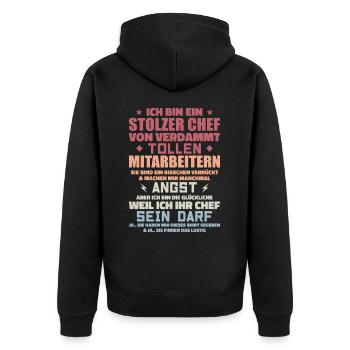 Ein stolzer chef von verdammt tollen mitarbeitern - Unisex Premium Bio Zip Hoodie - Schwarz - Hinten - Nico (187cm)