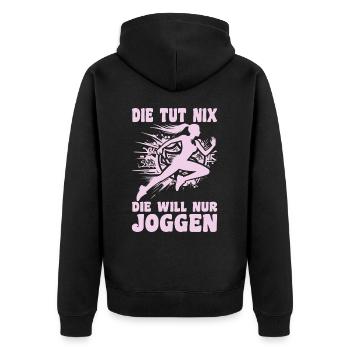 Coureuse qui ne fait rien, elle a juste envie de faire du footing, joggeuse - Veste à capuche bio Premium Unisexe - noir - Dos - Nico (187cm)