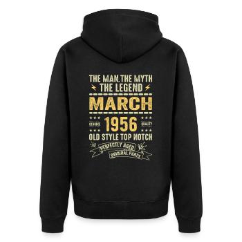 März 1956 Jubiläum 1956 - Legenden März 1956 - Unisex Premium Bio Zip Hoodie - Schwarz - Hinten - Nico (187cm)