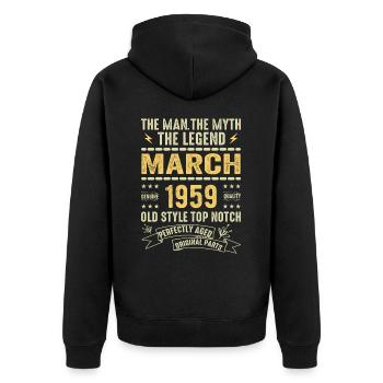 März 1959 Jubiläum 1959 - Legenden März 1959 - Unisex Premium Bio Zip Hoodie - Schwarz - Hinten - Nico (187cm)