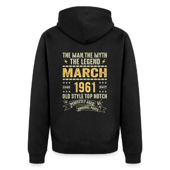 März 1961 Jubiläum 1961 - Legenden März 1961 - Unisex Premium Bio Zip Hoodie - Schwarz - Hinten - Nico (187cm)