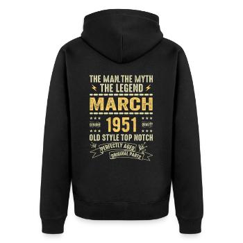 Mars 1951 Jubilé 1951 - Légendes Mars 1951 - Veste à capuche bio Premium Unisexe - noir - Dos - Nico (187cm)