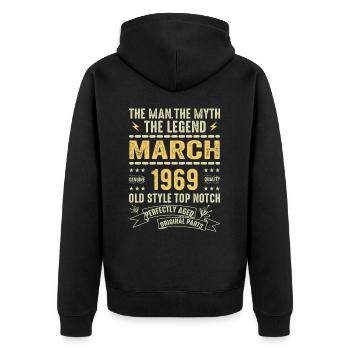 März 1969 Jubiläum 1969 - Legenden März 1969 - Unisex Premium Bio Zip Hoodie - Schwarz - Hinten - Nico (187cm)