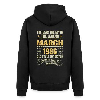 März 1986 Jubiläum 1986 - Legenden März 1986 - Unisex Premium Bio Zip Hoodie - Schwarz - Hinten - Nico (187cm)