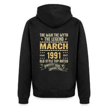 März 1991 Jubiläum 1991 - Legenden März 1991 - Unisex Premium Bio Zip Hoodie - Schwarz - Hinten - Nico (187cm)