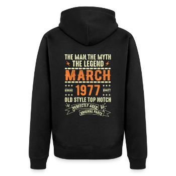 March 1977 Birthday Gift Vintage March 1977 - Unisex Premium Organic Zip Hoodie - black - Back - Nico (187cm)