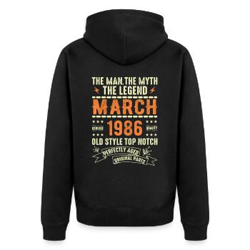 März 1986 Geburtstagsgeschenk Vintage März 1986 - Unisex Premium Bio Zip Hoodie - Schwarz - Hinten - Nico (187cm)